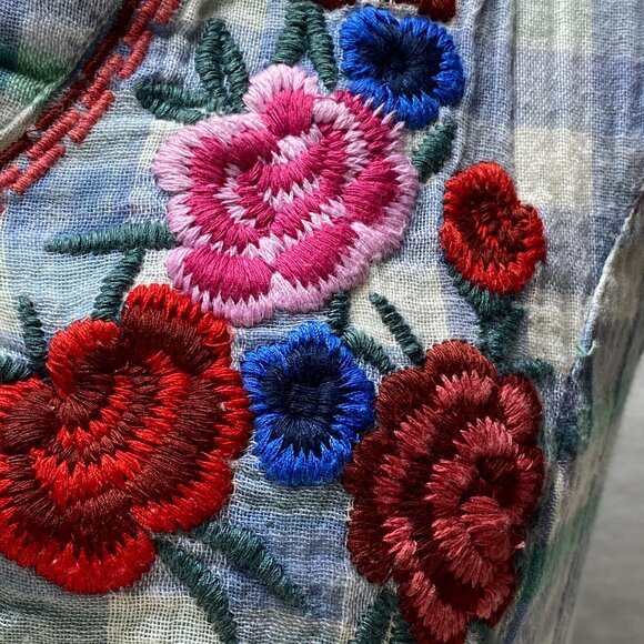 Embroidered Floral‎ Plaid Sleeveless Tunic Top With Pockets Mature Woman - Picture 3 of 12